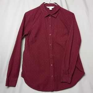 Old Navy Classic Shirt Womens S Wine Button Down Long Sleeve Polka‎ Swiss Dots